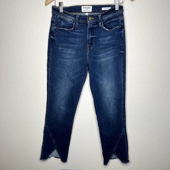 FRAME Denim Le High Straight Asymmetric Hem Jeans in Kingsway Size 27 - Picture 2 of 8